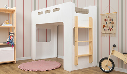 Drewniane łóżko piętrowe antresola wykonane ze sklejki sosnowej w kolorze białym